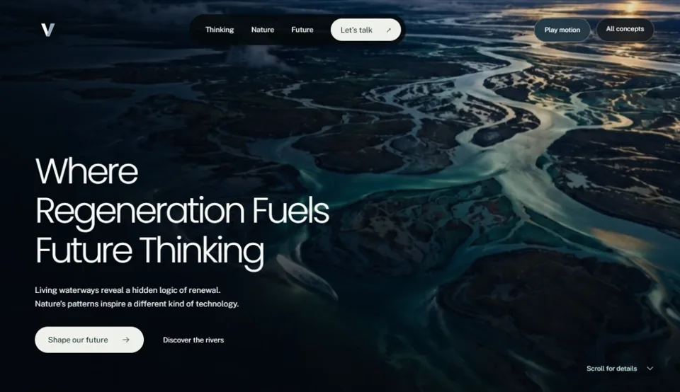 A flowing river with nature-inspired technology typography
